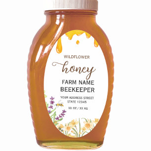 Watercolor Beehive 32 oz Queenline Honey Jar Label