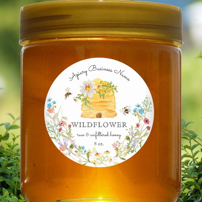 Watercolor Beehive Floral Honey Custom Classic Round Sticker (Creator Uploaded)