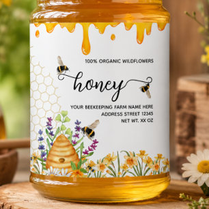 Watercolor Beehive floral Honey Jar Labels
