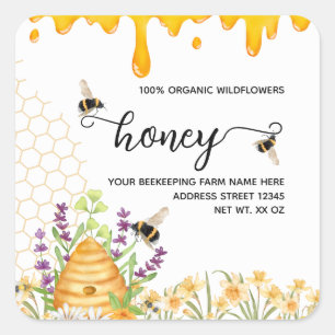 Watercolor Beehive floral Honey Jar Labels