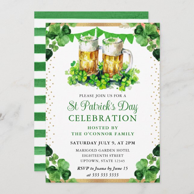Watercolor Beer Pints St Patrick's Day Invitation (Front/Back)