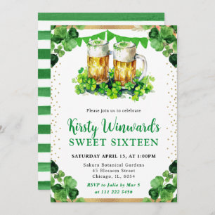 Watercolor Beer Pints St Patrick's Sweet 16 Invitation