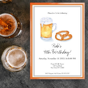 Watercolor Beer & Pretzel Birthday Party  Invitation