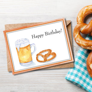 Watercolor Beer & Pretzel Happy Birthday  Card