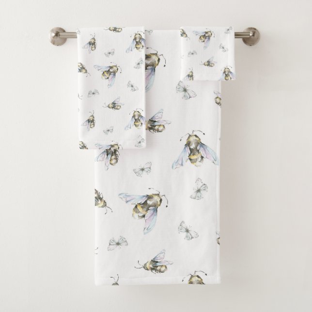 Watercolor Bees Bath Towel Set (Insitu)