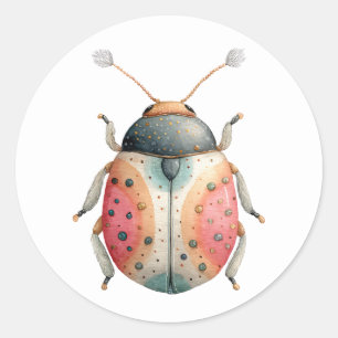 Watercolor Beetle Bug Illustration Cute Insect Classic Round Sticker