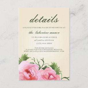 Watercolor Begonias Floral Wedding Details Enclosure Card