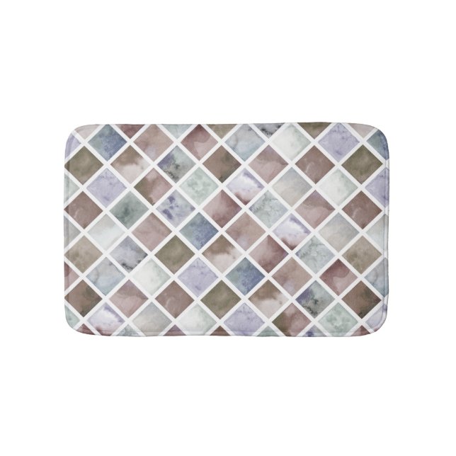 Watercolor . Beige and grey squares . Bath Mat (Front)