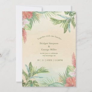 Watercolor Beige Hawaii Floral Tropical Wedding Invitation