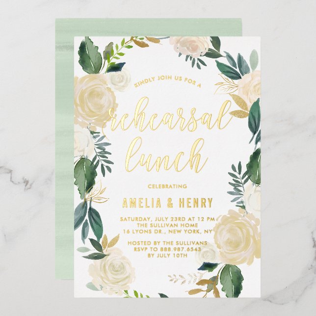 Watercolor Beige Peonies Wreath Rehearsal Lunch (Front/Back)
