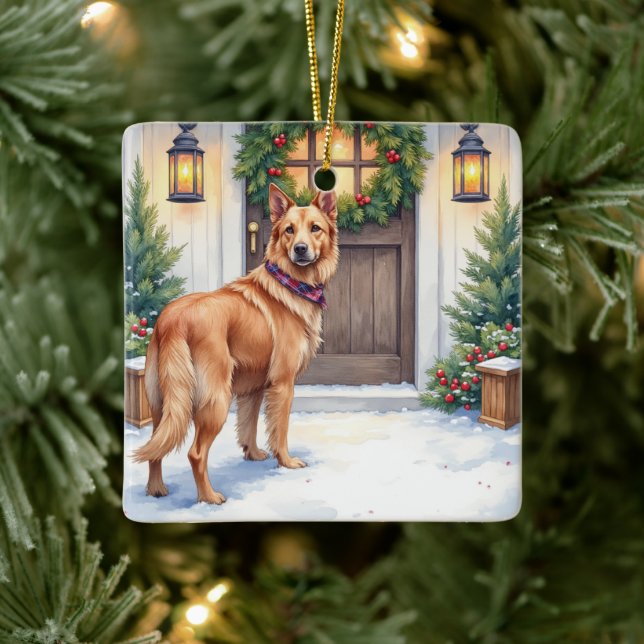 Watercolor Belgian Laekenois Farmhouse Christmas Ceramic Ornament (Tree)