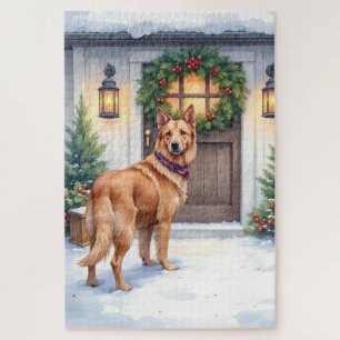 Watercolor Belgian Laekenois Farmhouse Christmas Jigsaw Puzzle