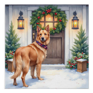 Watercolor Belgian Laekenois Farmhouse Christmas Poster