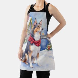 Watercolor Belgian Sheepdog Winter Christmas Apron