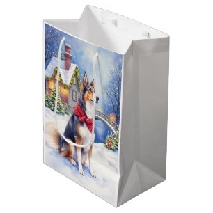 Watercolor Belgian Sheepdog Winter Christmas Medium Gift Bag