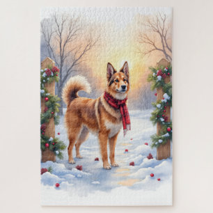 Watercolor Belgian Tervuren Garland Christmas Jigsaw Puzzle