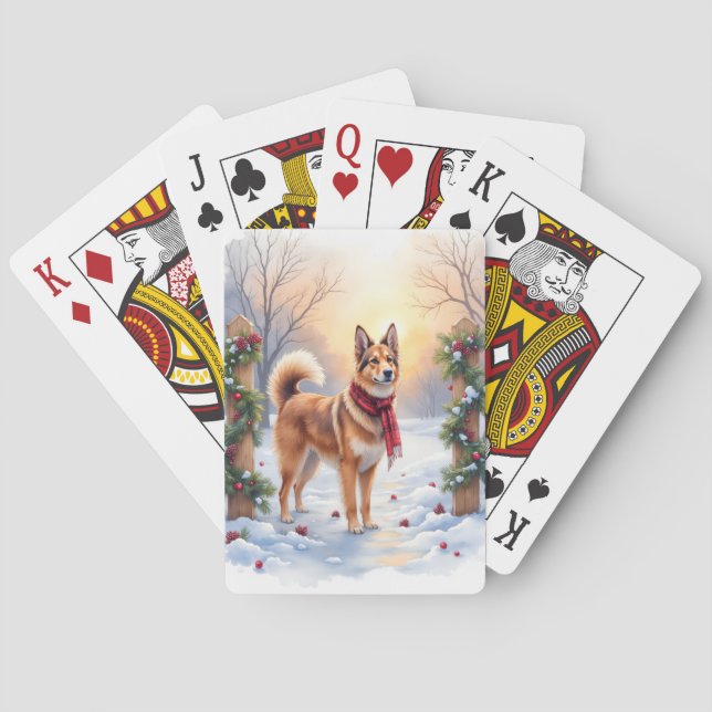 Watercolor Belgian Tervuren Garland Christmas Playing Cards (Back)