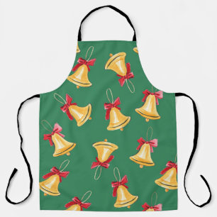 Watercolor Bell Pattern Green Seamless Apron
