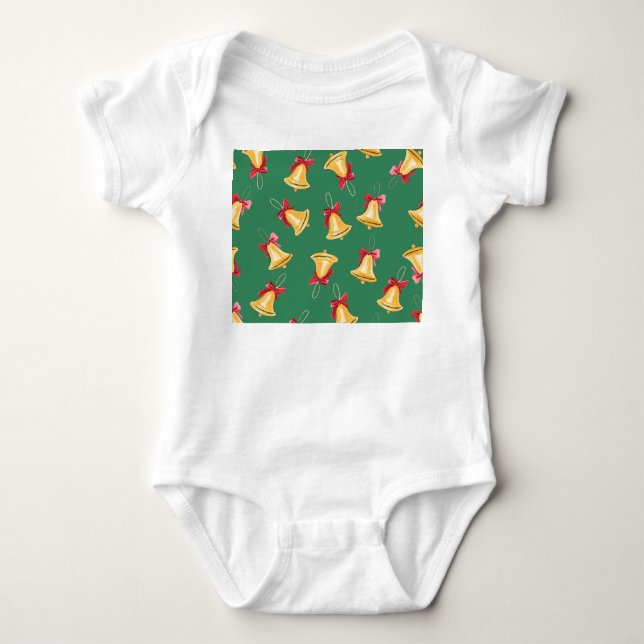Watercolor Bell Pattern Green Seamless Baby Bodysuit (Front)