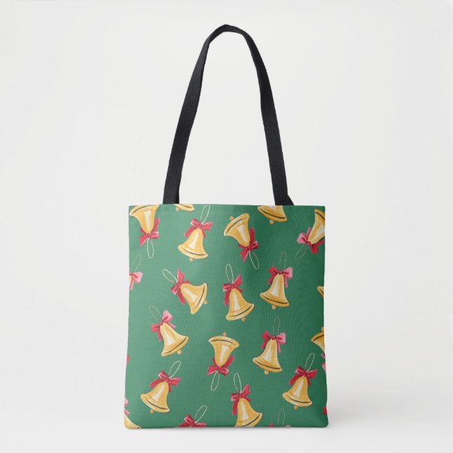 Watercolor Bell Pattern Green Seamless Tote Bag (Front)