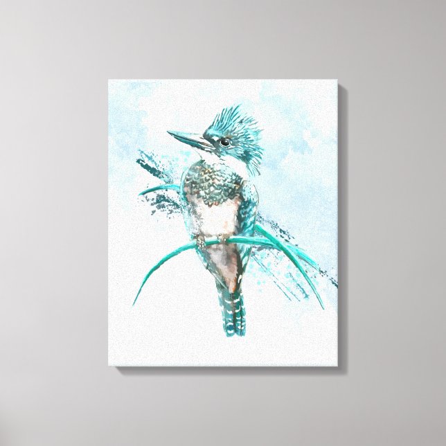 Watercolor  Belted Kingfisher Bird  Animal Canvas  (Front)