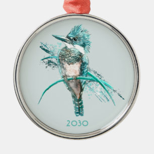 Watercolor Belted Kingfisher Bird Animal Metal Tree Decoration