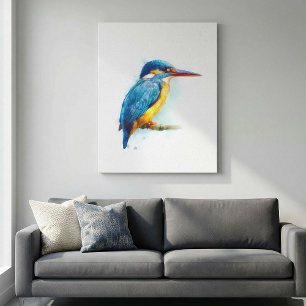 Watercolor Belted Kingfisher Illustration Canvas Print