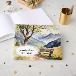 Watercolor Bench and Mountains Memorial Service Guest Book
