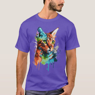 Watercolor Bengal Cat Colourful Cat Lover family T-Shirt