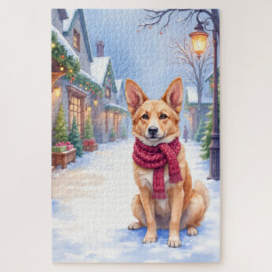Watercolor Berger Picard Village Square Christmas  Jigsaw Puzzle