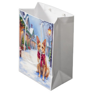 Watercolor Berger Picard Village Square Christmas  Medium Gift Bag