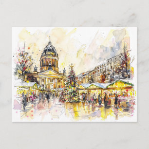 Watercolor Berlin Christmas Market Gendarmenmarkt Postcard