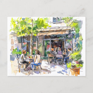 Watercolor Berlin Kreuzberg Summer Cafe Postcard