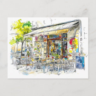 Watercolor Berlin Prenzlauer Berg Street Cafe Postcard