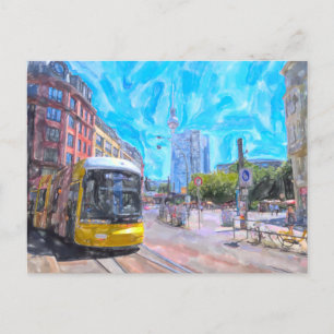 Watercolor Berlin. Streetcar at Hackescher Markt.  Postcard