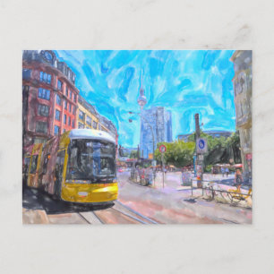 Watercolor Berlin. Streetcar at Hackescher Markt. Postcard