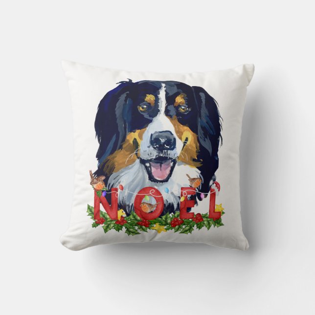 Watercolor Bernese Mountain Dog Christmas  Cushion (Front)