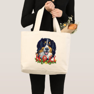 Watercolor Bernese Mountain Dog Christmas Large Tote Bag