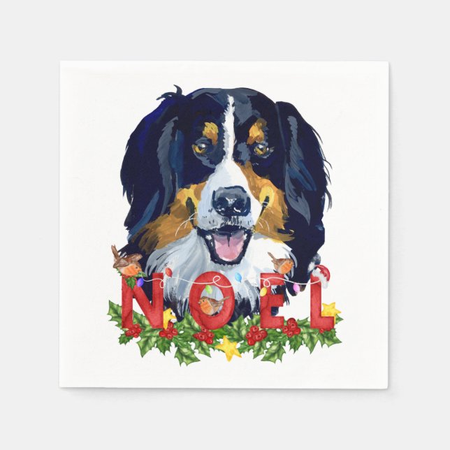 Watercolor Bernese Mountain Dog Christmas  Napkin (Front)