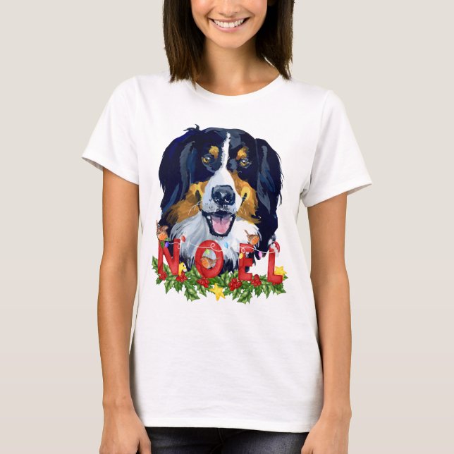 Watercolor Bernese Mountain Dog Christmas  T-Shirt (Front)