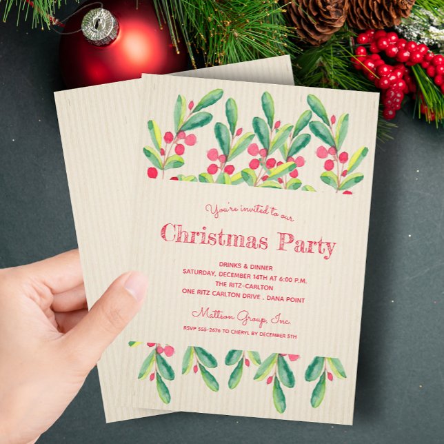 Watercolor Berries and Branches Christmas Invitation (Creator Uploaded)