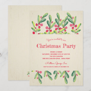Watercolor Berries and Branches Christmas Invites