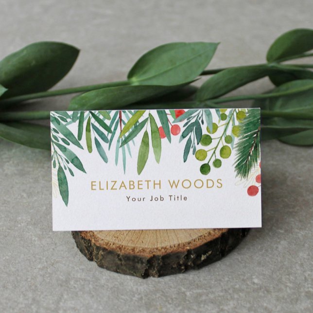 Watercolor Berries and Branches Greenery  Business Card (Creator Uploaded)