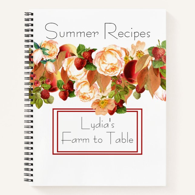 Watercolor Berries and Flowers Recipe Organiser Notebook (Front)