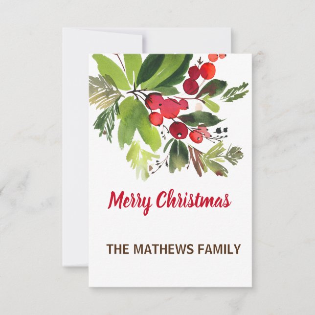 WATERCOLOR BERRIES AND GREENERY FOLIAGE CHRISTMAS  CARD (Front)