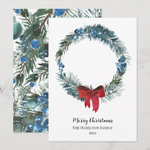 Watercolor Berries and Greenery Wreath Christmas Invitation