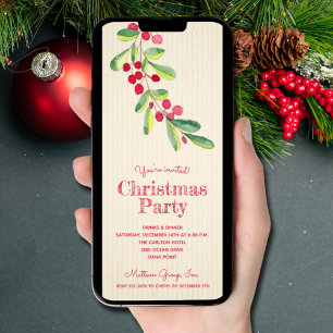 Watercolor Berries and Leaves Christmas Invitation