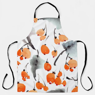 Watercolor berries and leaves illustration pattern apron