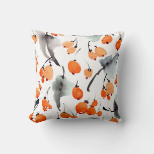 Watercolor berries and leaves illustration pattern cushion