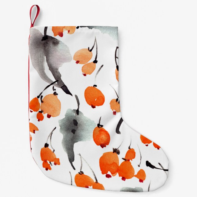 Watercolor berries and leaves illustration pattern small christmas stocking (Front)